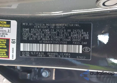 2025 Toyota Camry Xse from USA, damaged, VIN 4T1DAACK2SU537686